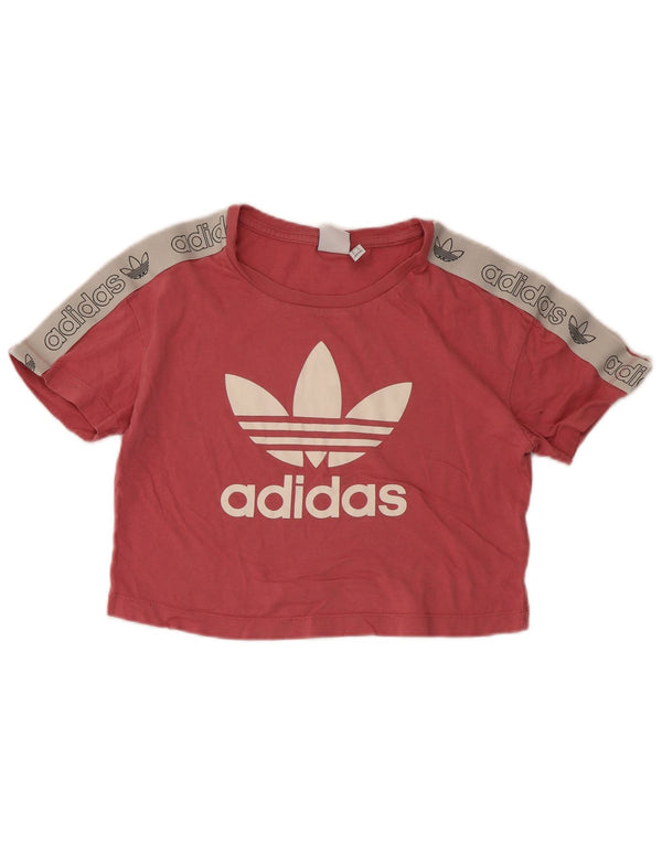 Damska koszulka Adidas Crop Graphic Top UK 6 XS Różowa bawełna z blokami kolorów