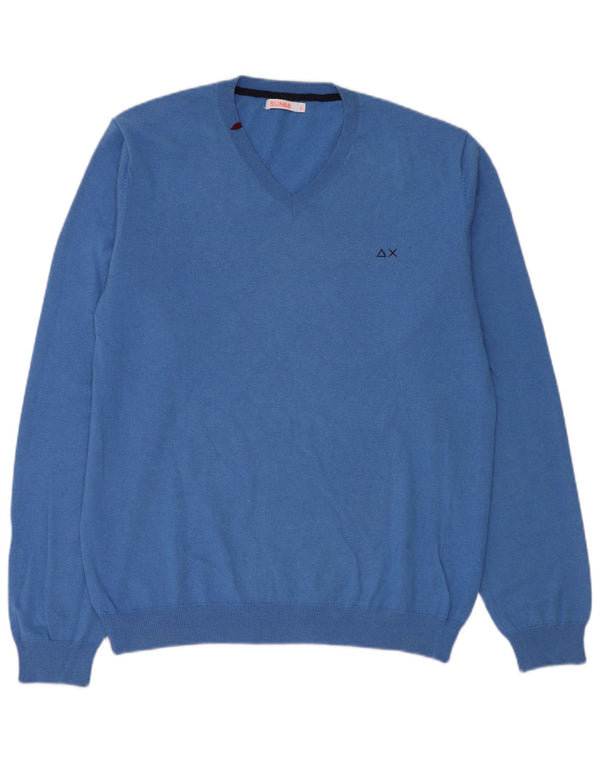 Damski sweter Sun68 z dekoltem w kształcie litery V, UK 18 XL, niebieska wełna Merino