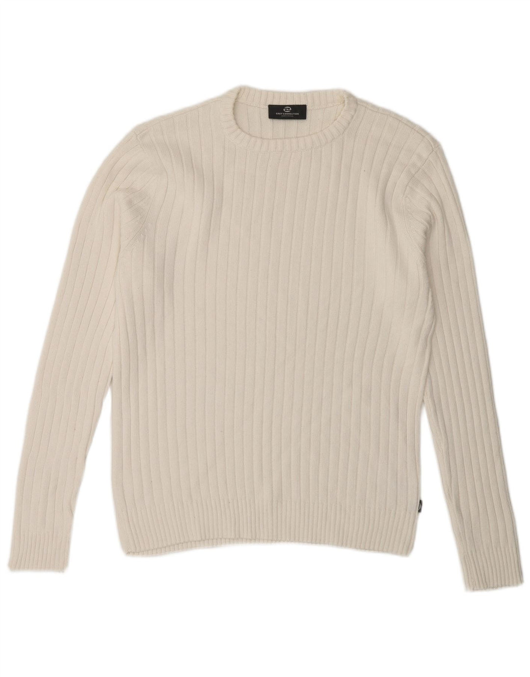Vintage męski sweter z wycięciem pod szyją, mały, biały, bawełniany