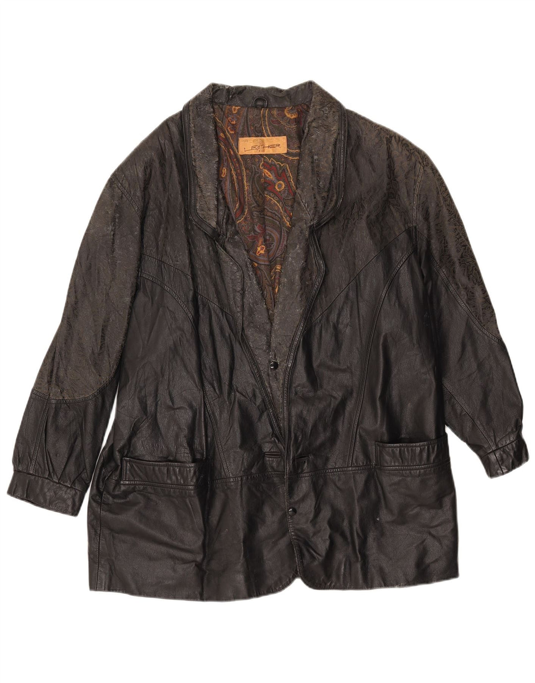 Vintage męska luźna skórzana kurtka IT 46 mała czarna skóra