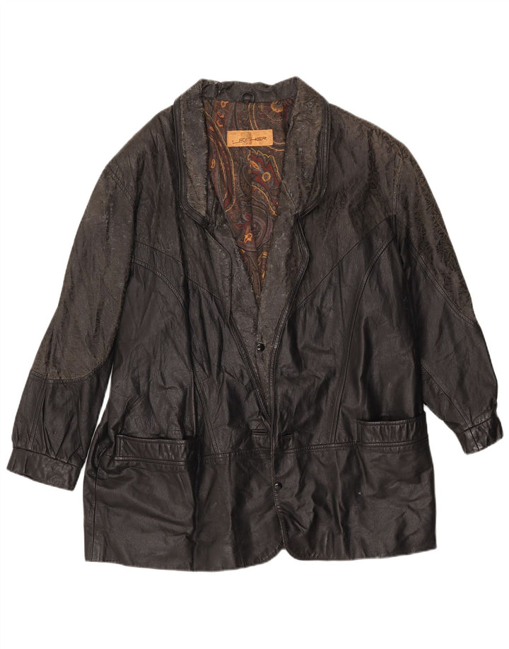 Vintage męska luźna skórzana kurtka IT 46 mała czarna skóra