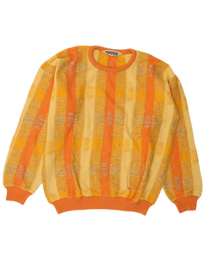 Bokserki Męski sweter z okrągłym dekoltem, bawełniany w średnie żółte paski