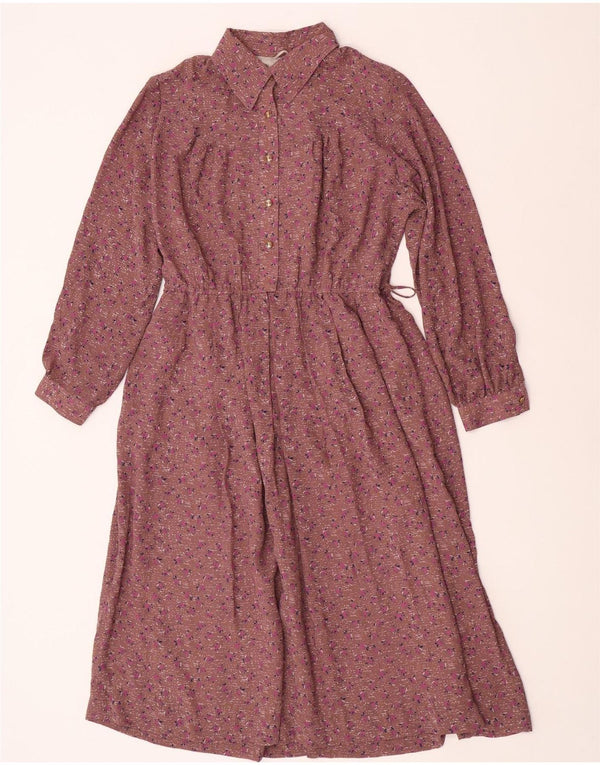 Vintage damska sukienka maxi z pulowerem UK 12 średni brąz w kwiaty