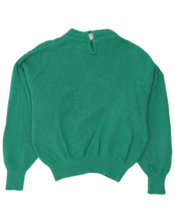 Vintage damski sweter z golfem IT 46, duży, zielony Angora
