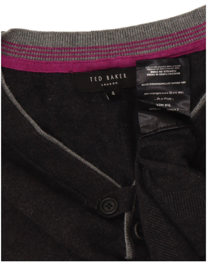 TED BAKER Męski sweter z dekoltem w kształcie litery V, rozmiar 4, duży, szary, bawełniany