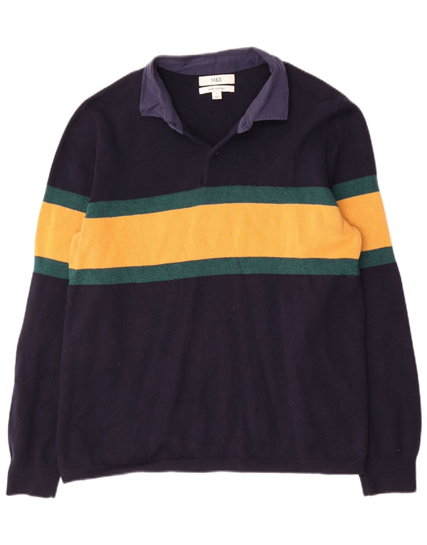 Marks & Spencer Męski sweter polo w duże granatowe paski