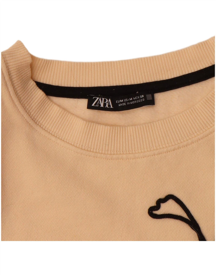 ZARA Womens Graphic Sweatshirt Jumper UK 14 Medium Beige Cotton