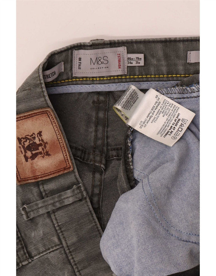 Marks & Spencer Męskie jeansy ze stretchem, proste, W34 L31, szare, bawełniane