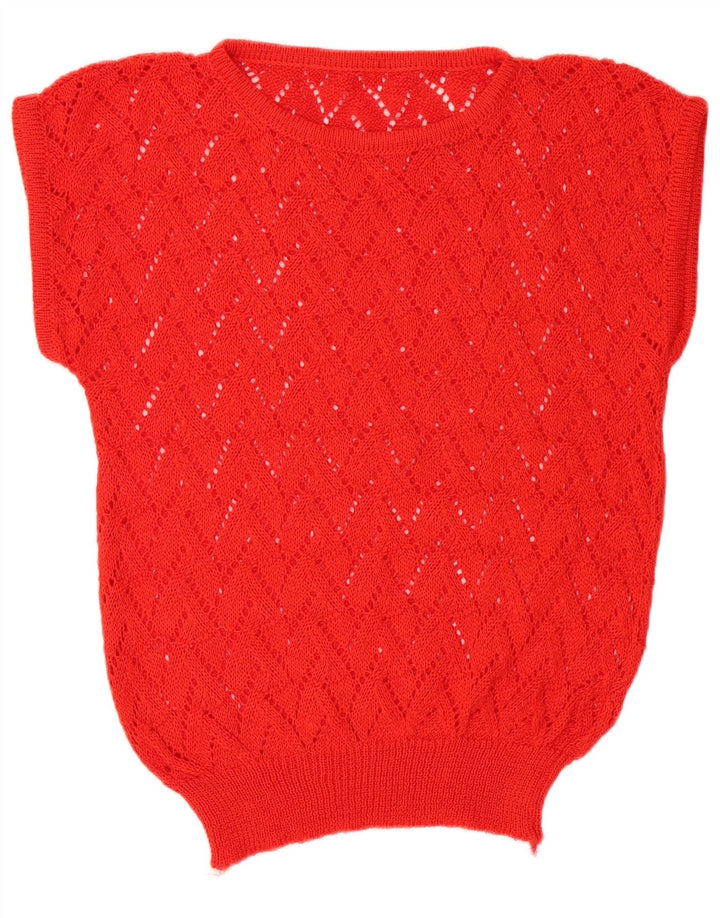 Vintage damski sweter z krótkim rękawem i dekoltem w łódkę UK 14, średni czerwony