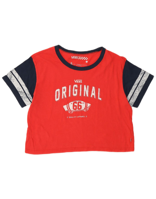 Damska koszulka Vans Crop Graphic Top UK 10, mała, bawełniana w czerwone paski