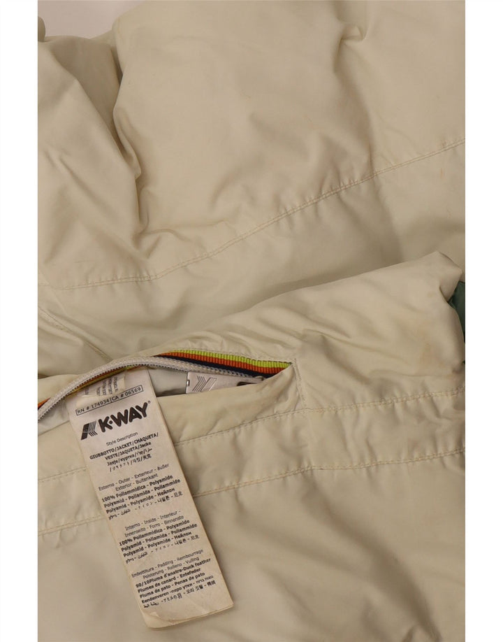 Dwustronna ocieplana kurtka z kapturem K-Way dla dziewczynki 11-12 lat w kolorze złamanej bieli, poliamid