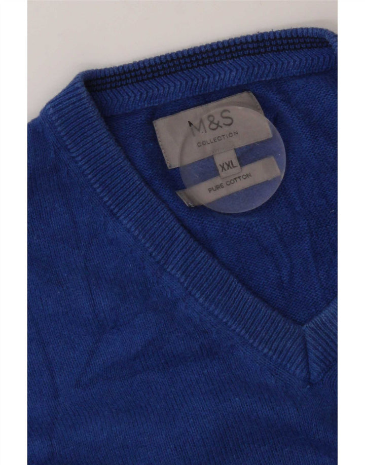 Marks & Spencer Męski sweter z dekoltem w kształcie litery V, 2XL, niebieski, bawełniany