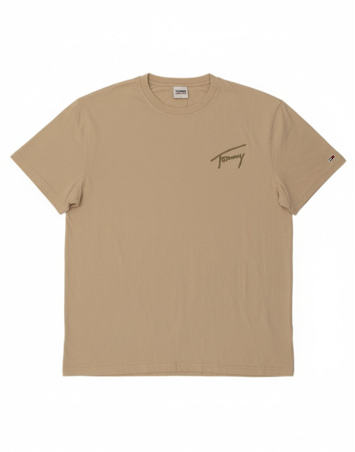 TOMMY HILFIGER Mens T-Shirt Top Large Beige Cotton