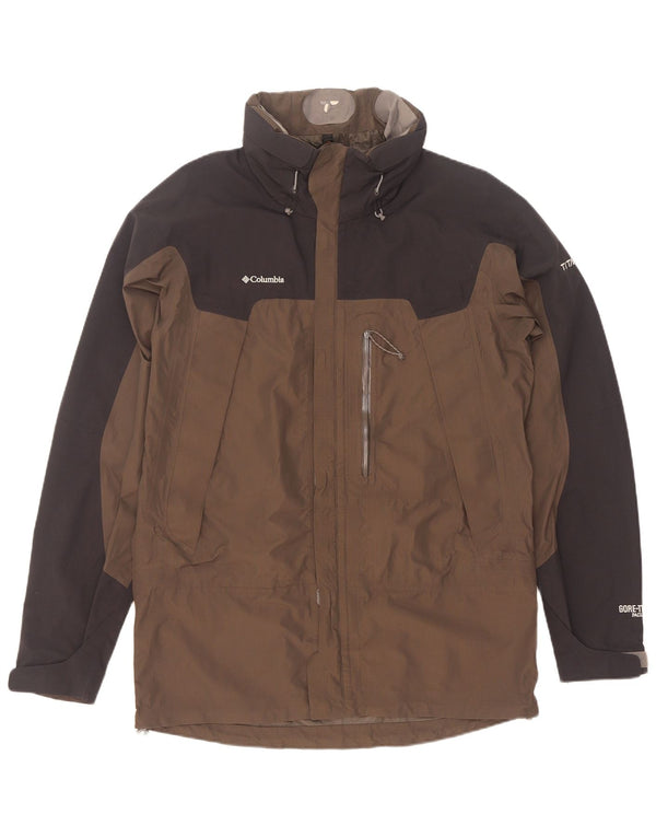 Columbia Mens Titanium Hooded Rain Jacket UK 38 Medium Brown Colourblock