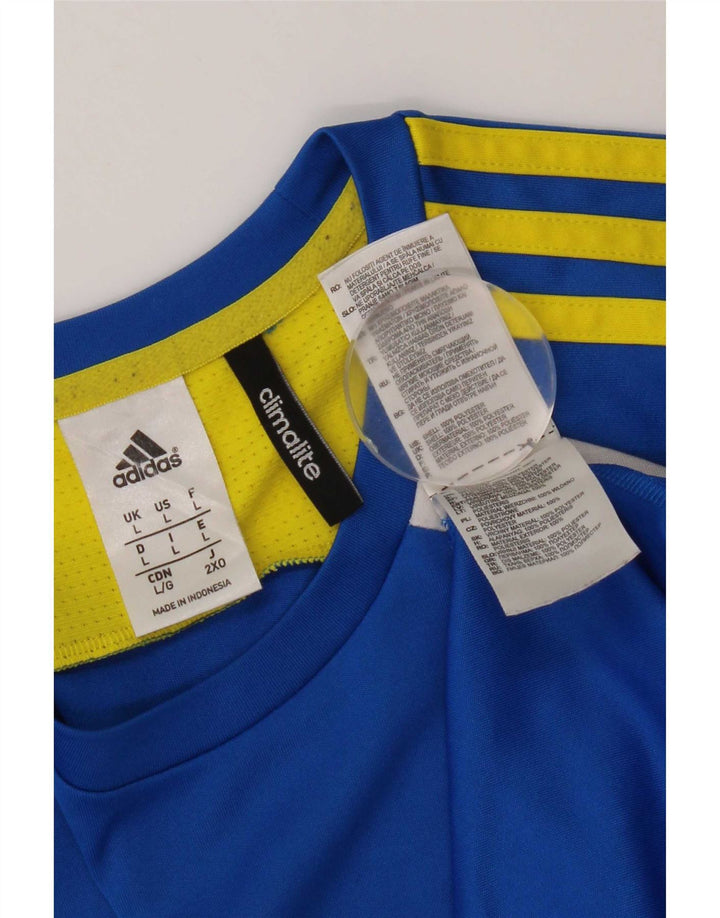 Adidas Męska koszulka Climalite Top, duża, niebieska, poliestrowa z blokami kolorów