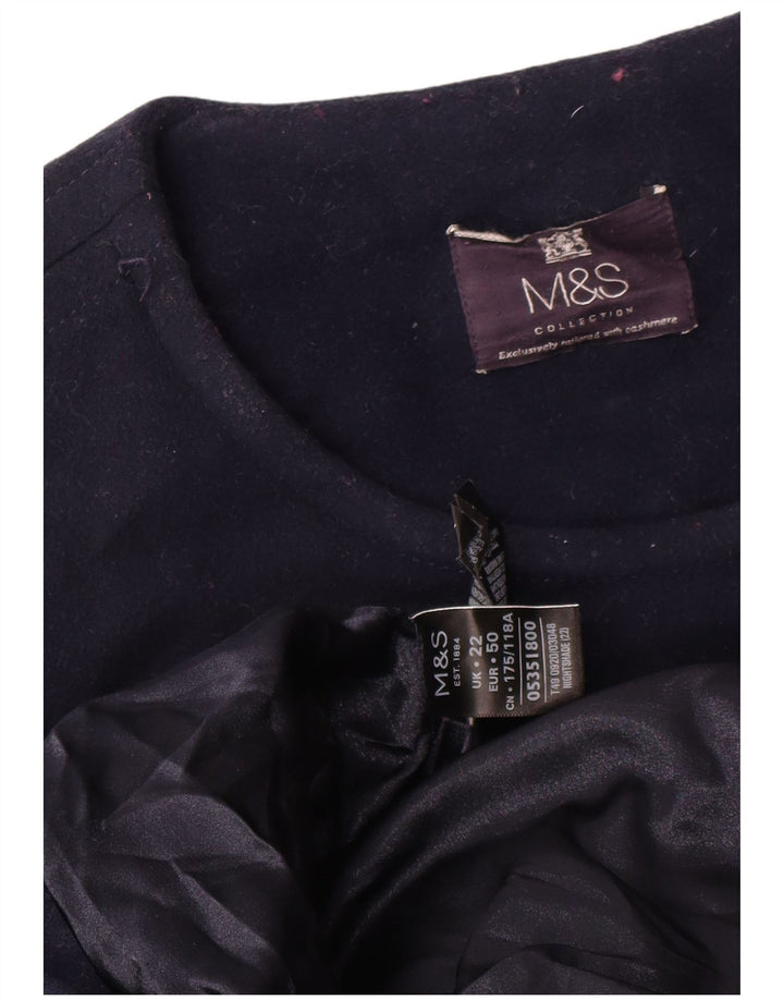 Marks & Spencer Damski płaszcz dwurzędowy UK 22 3XL Granatowy, wełniany