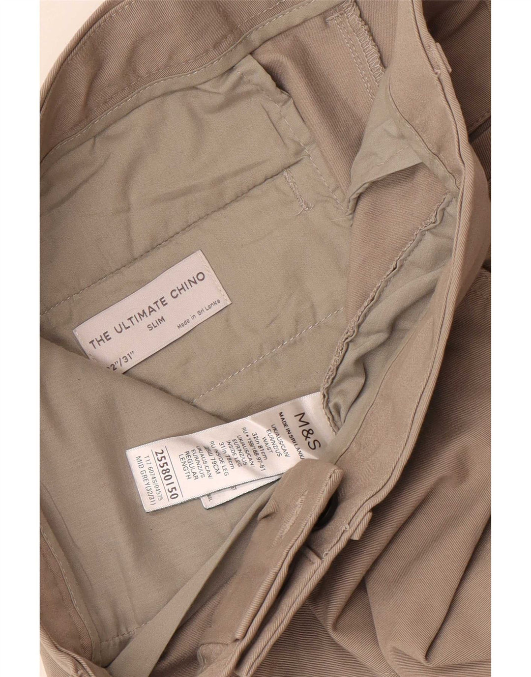 Marks & Spencer Męskie spodnie Chino W32 L31 Szare bawełniane