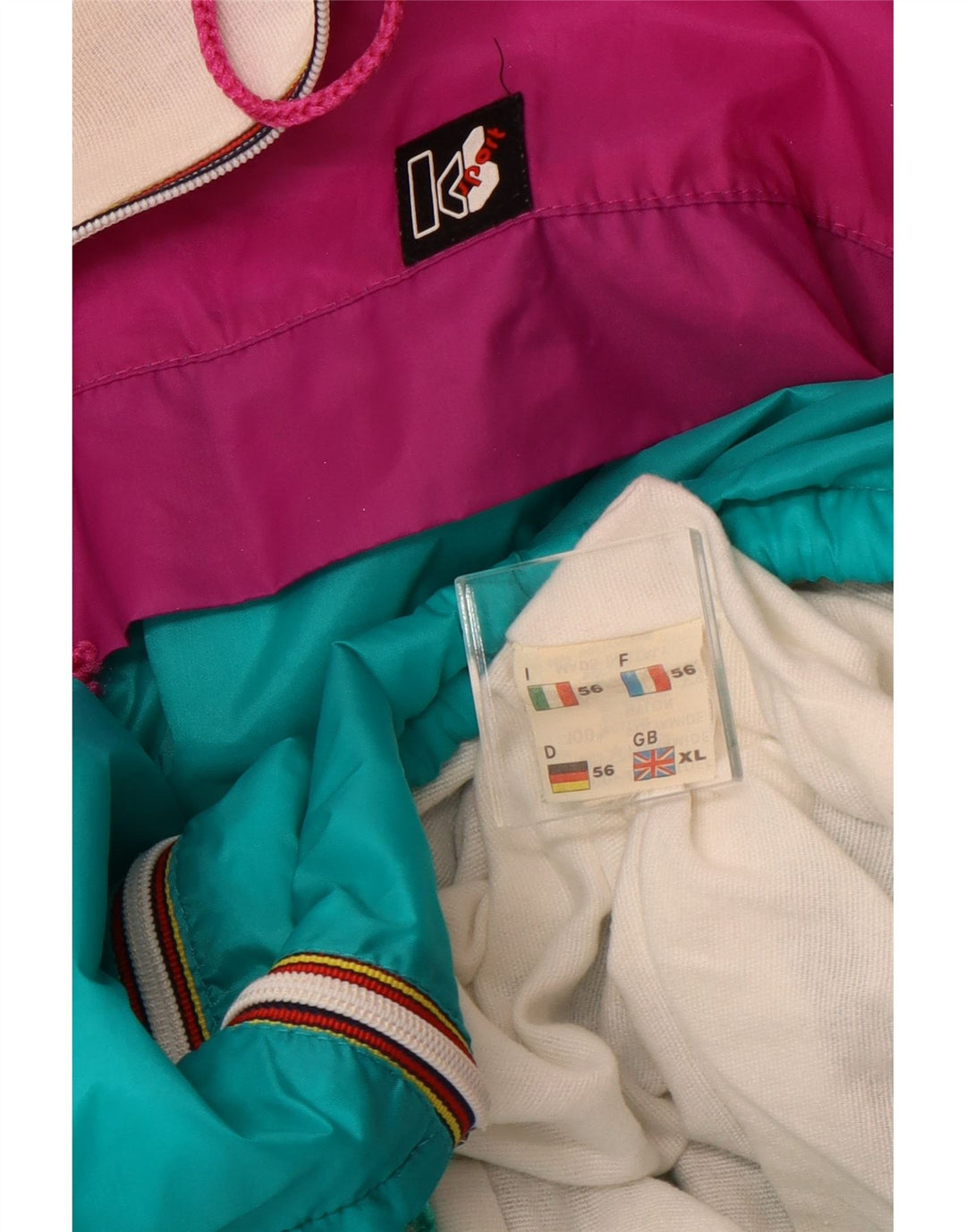 Męska kurtka przeciwdeszczowa z kapturem VINTAGE UK 42 XL Różowy poliamid z blokami kolorów