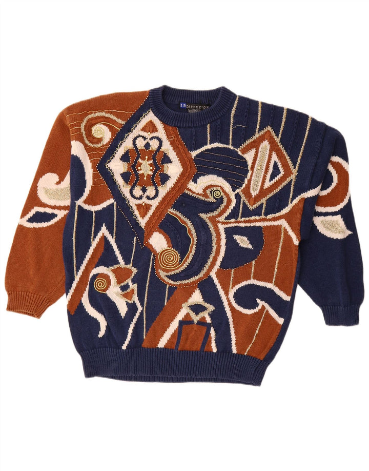 Damski sweter z okrągłym dekoltem I.B Diffusion UK 16, duży granatowy paisley