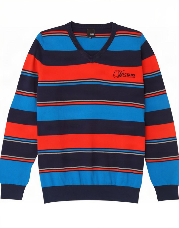 Męski sweter Jack & Jones z dekoltem w kształcie litery V, średniej wielkości, wielobarwny, bawełniany w paski