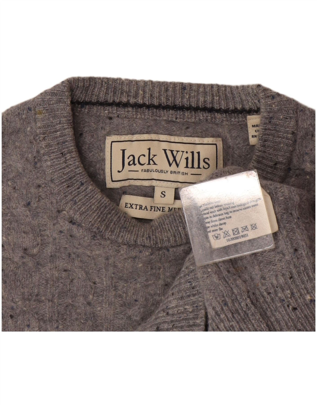 Jack Wills Męski sweter z okrągłym dekoltem, mały, szary, wełniany plamki