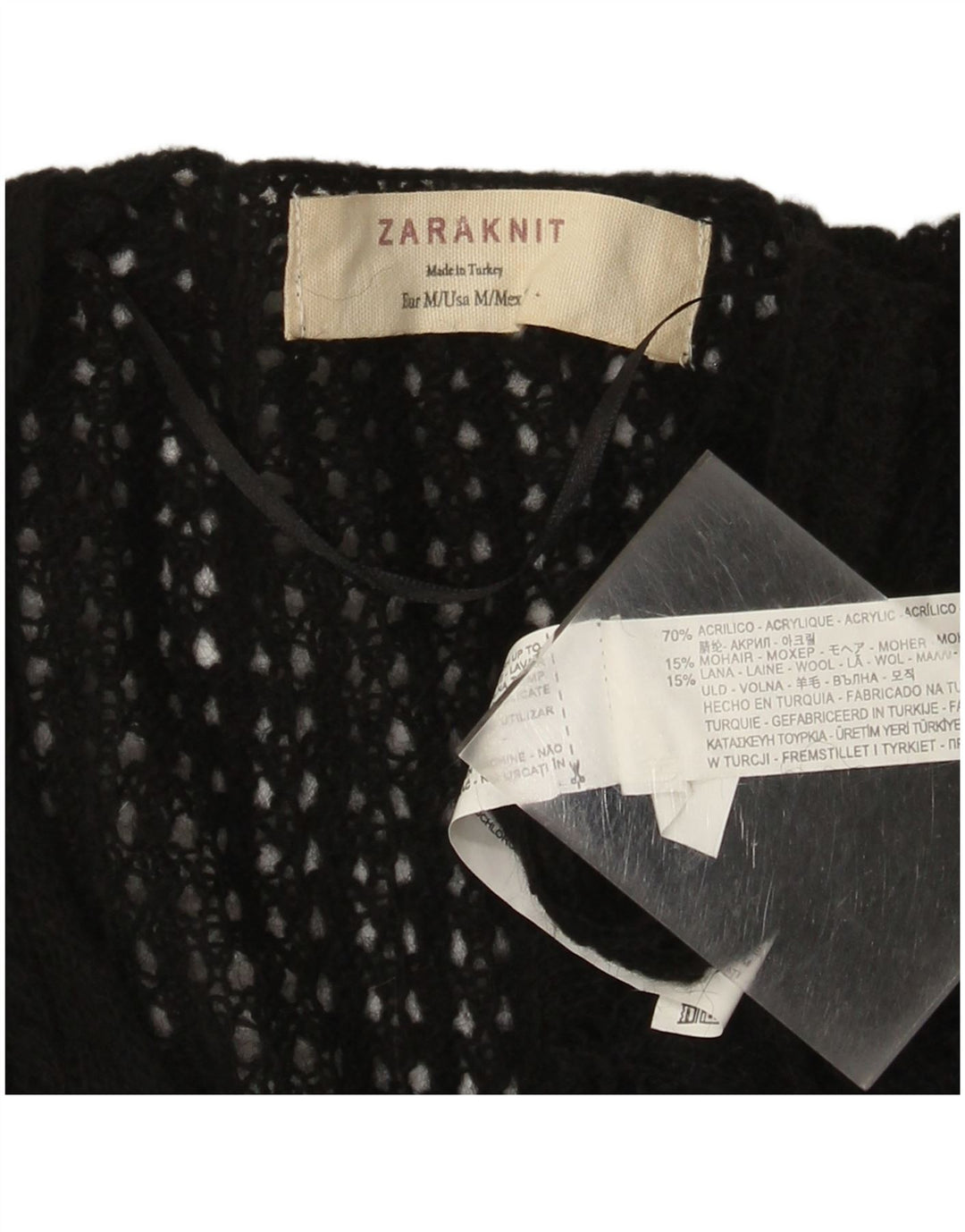 Sweter damski Zara z dekoltem w kształcie litery V, UK 12, średni czarny akryl