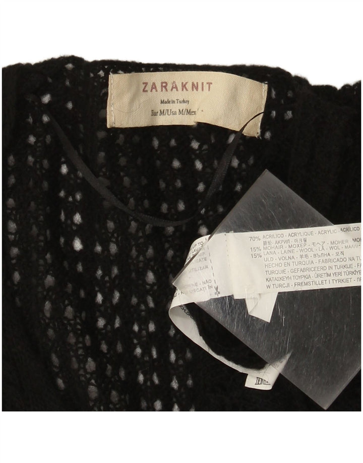 Sweter damski Zara z dekoltem w kształcie litery V, UK 12, średni czarny akryl