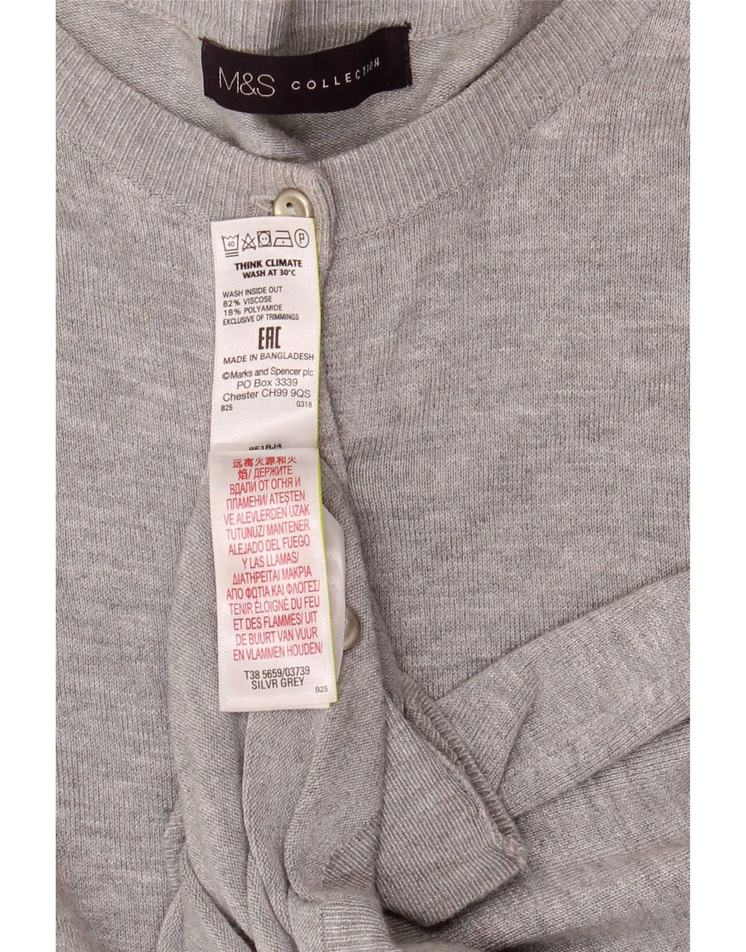 Marks & Spencer Damski sweter rozpinany UK 14, duży, szary, nakrapiany wiskoza