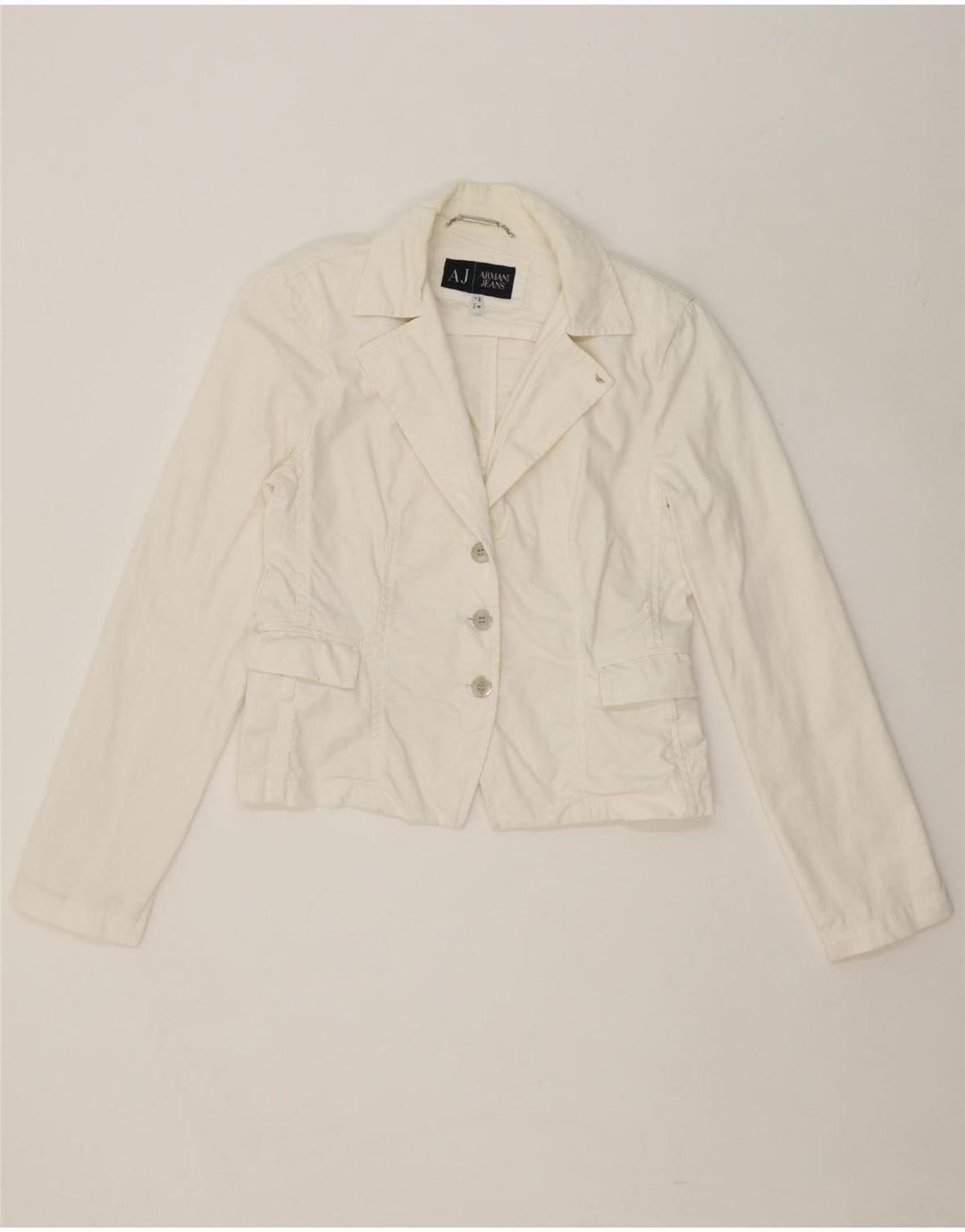 ARMANI JEANS Womens 3 Button Blazer Jacket EU 44 XL White Cotton Vintage Armani Jeans and Second-Hand Armani Jeans from Messina Hembry 
