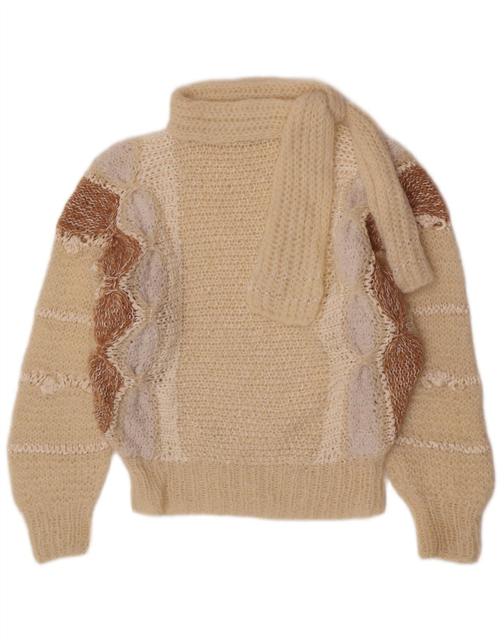 Sweter damski w stylu vintage z golfem UK 14, średni, w kolorze złamanej bieli, retro