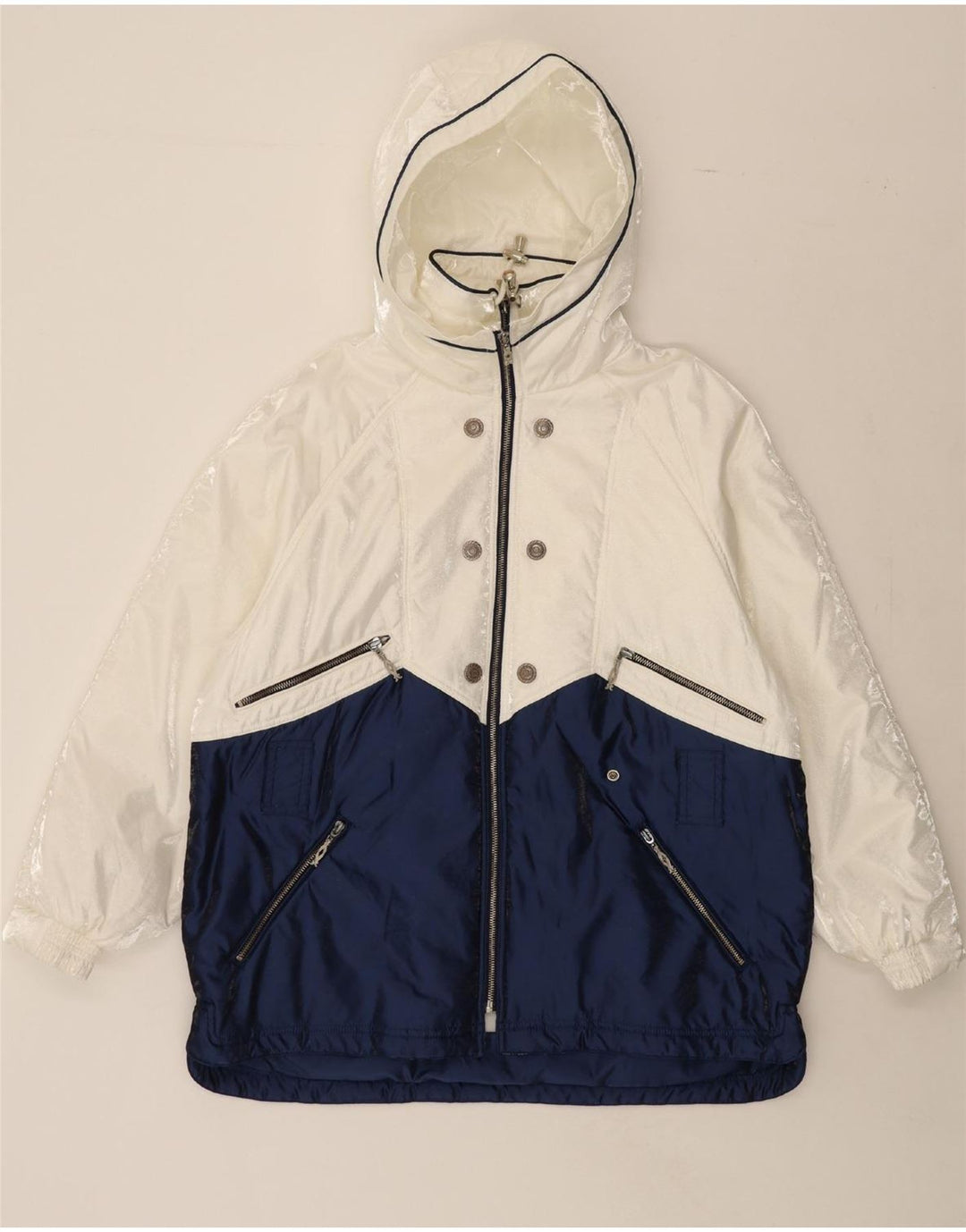 RODEO Womens Hooded Windbreaker Jacket EU 44 XL White Colourblock Vintage Rodeo and Second-Hand Rodeo from Messina Hembry 