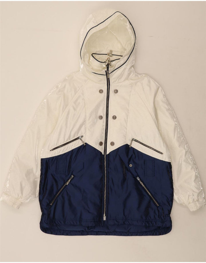 RODEO Womens Hooded Windbreaker Jacket EU 44 XL White Colourblock Vintage Rodeo and Second-Hand Rodeo from Messina Hembry 