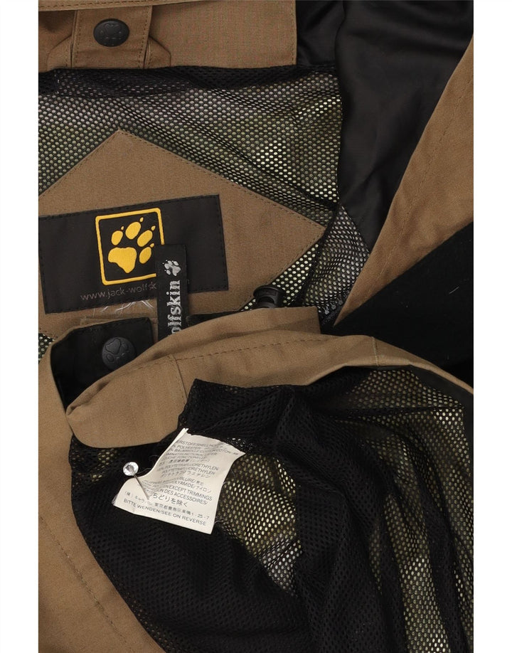 Męska kurtka przeciwdeszczowa Jack Wolfskin z kapturem UK 40, duża, beżowa, poliester