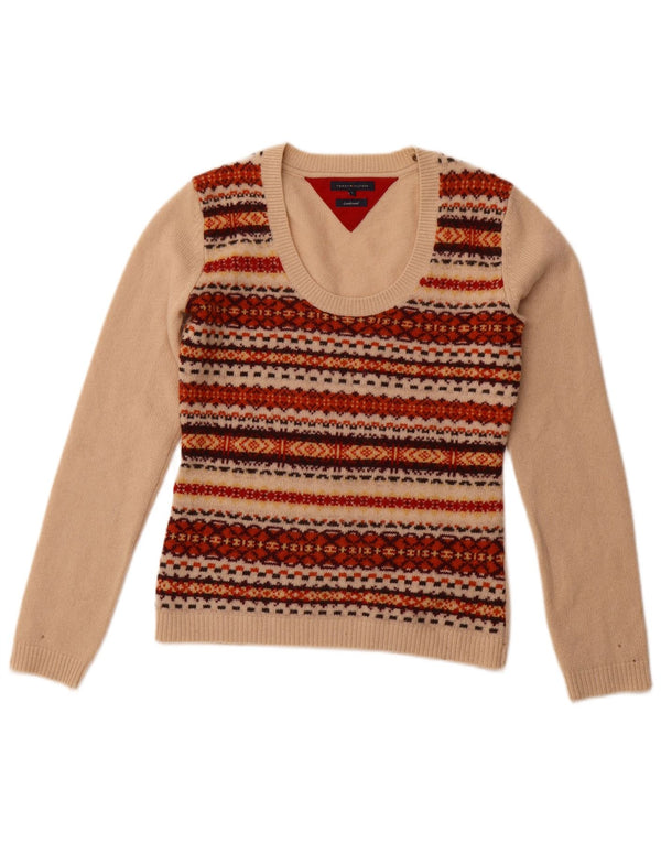Damski sweter TOMMY HILFIGER z dekoltem w łódkę UK 10 Small Beige Fair Isle