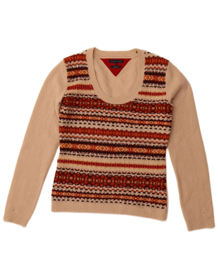 Damski sweter TOMMY HILFIGER z dekoltem w łódkę UK 10 Small Beige Fair Isle