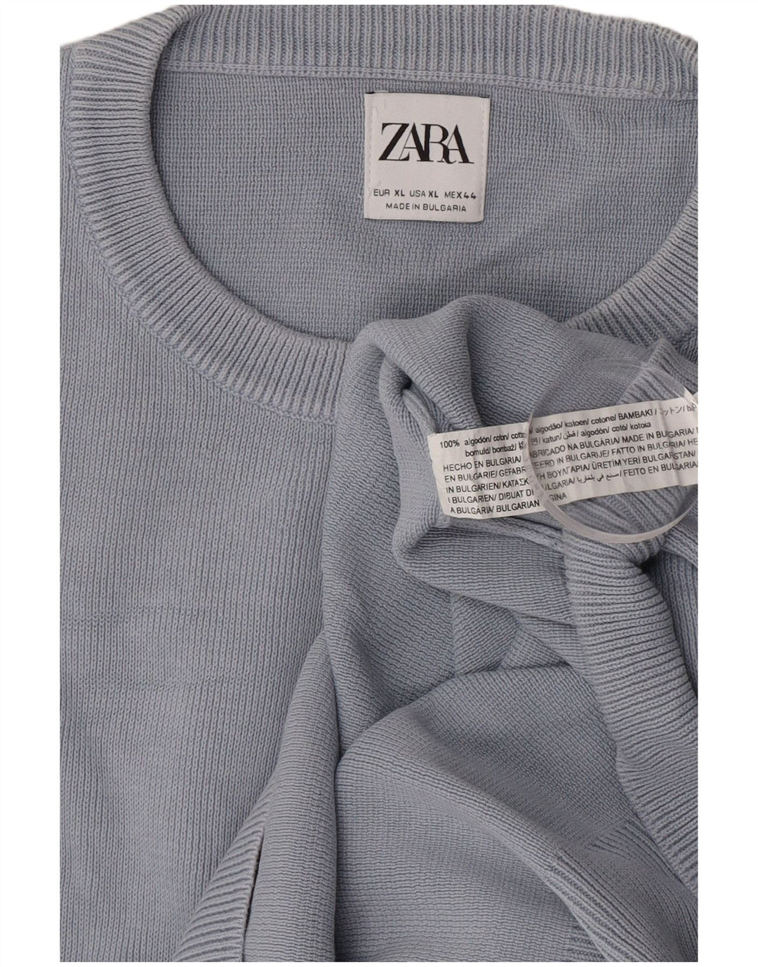 Męski sweter z okrągłym dekoltem Zara XL, szara bawełna