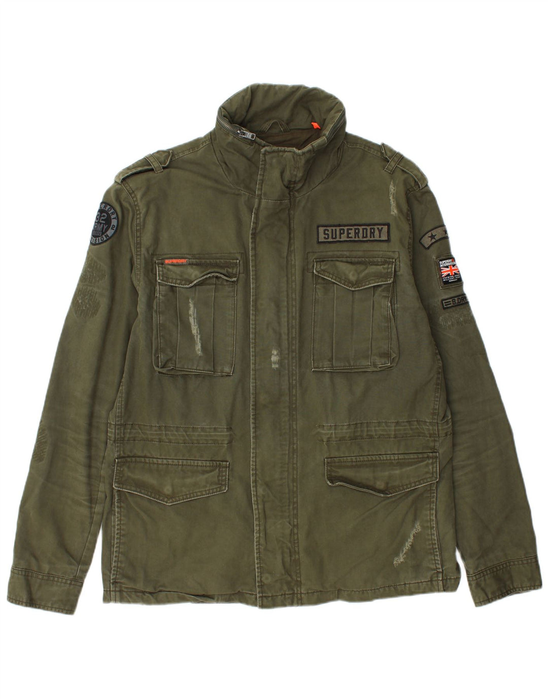 SUPERDRY Męska kurtka wojskowa z grafiką w trudnej sytuacji, UK 44 2XL, bawełniana khaki