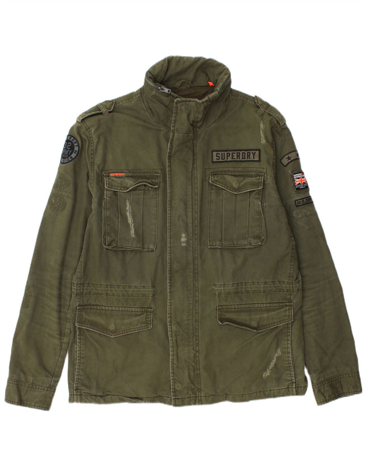 SUPERDRY Męska kurtka wojskowa z grafiką w trudnej sytuacji, UK 44 2XL, bawełniana khaki