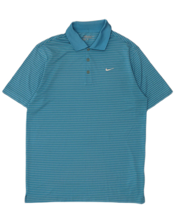 Męska koszulka polo Nike Dri Fit, średnia niebieska, poliestrowa w prążki