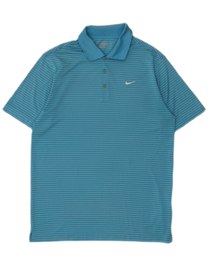 Męska koszulka polo Nike Dri Fit, średnia niebieska, poliestrowa w prążki