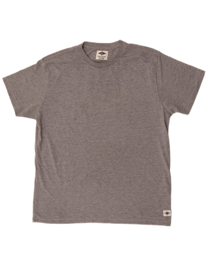 Męski T-shirt z grafiką Bear, top XL, szary, nakrapiany poliester