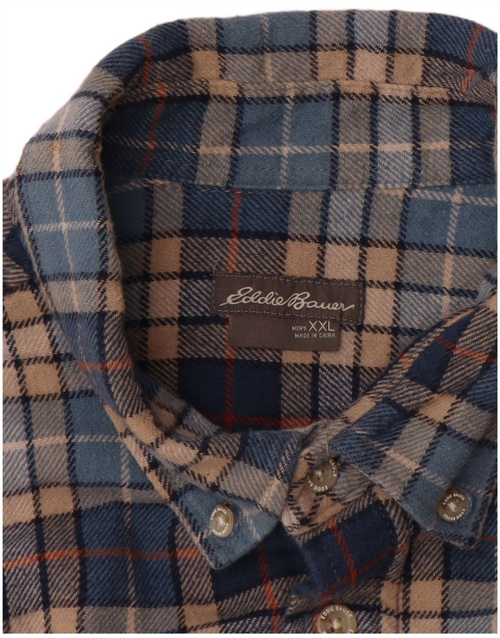 EDDIE BAUER Męska koszula flanelowa 2XL, bawełniana niebieska krata