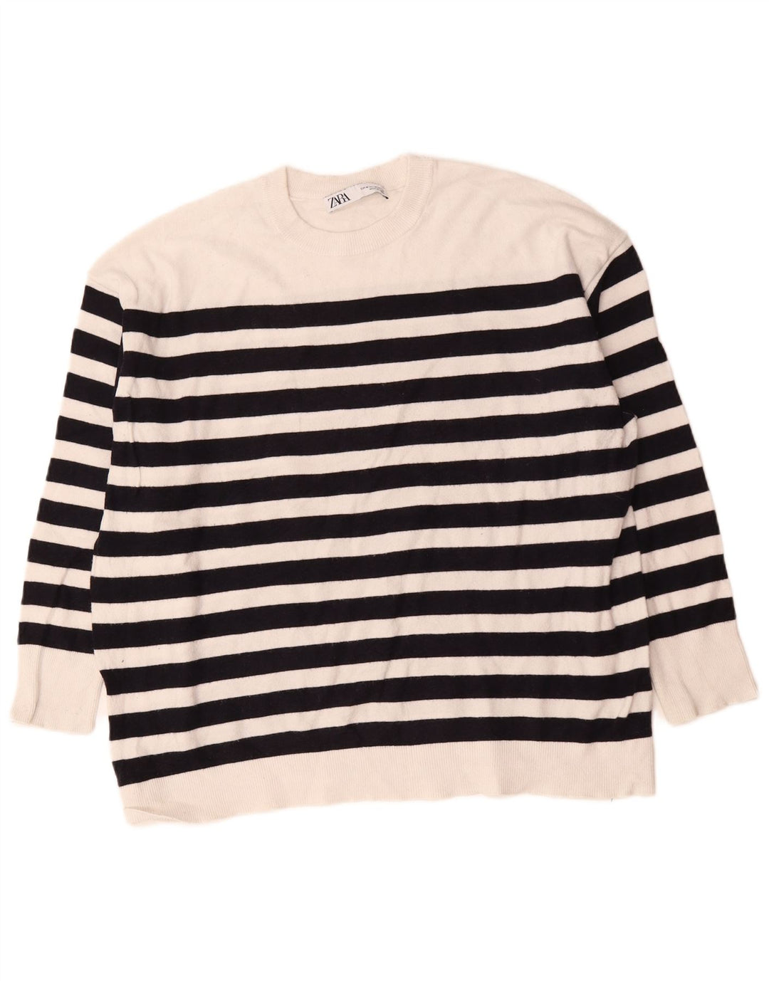 Damski sweter oversize Zara z okrągłym dekoltem UK 14 w średnie białe paski