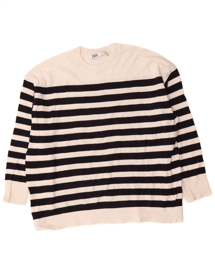 Damski sweter oversize Zara z okrągłym dekoltem UK 14 w średnie białe paski