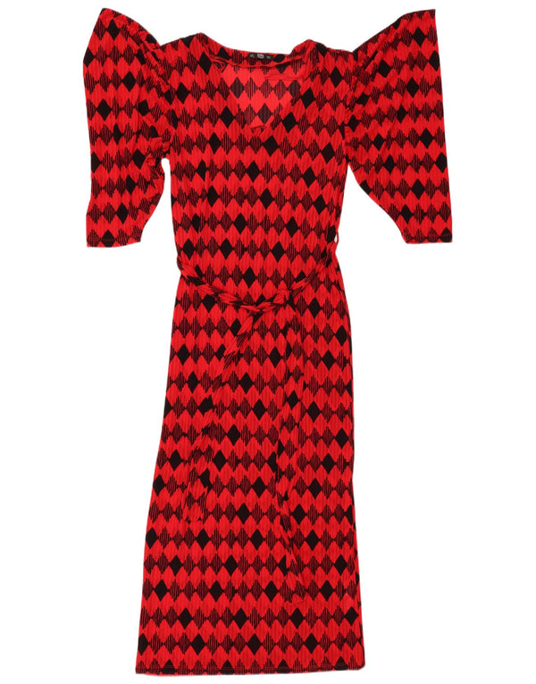 Damska sukienka maxi z krótkim rękawem ZARA UK 12 Średni czerwony Argyle/Diamentowy nylon