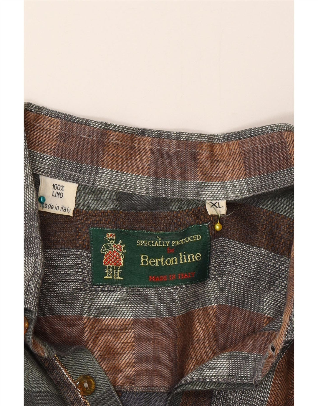 Vintage męska koszula pulowerowa z krótkim rękawem XL, wielokolorowa lniana krata