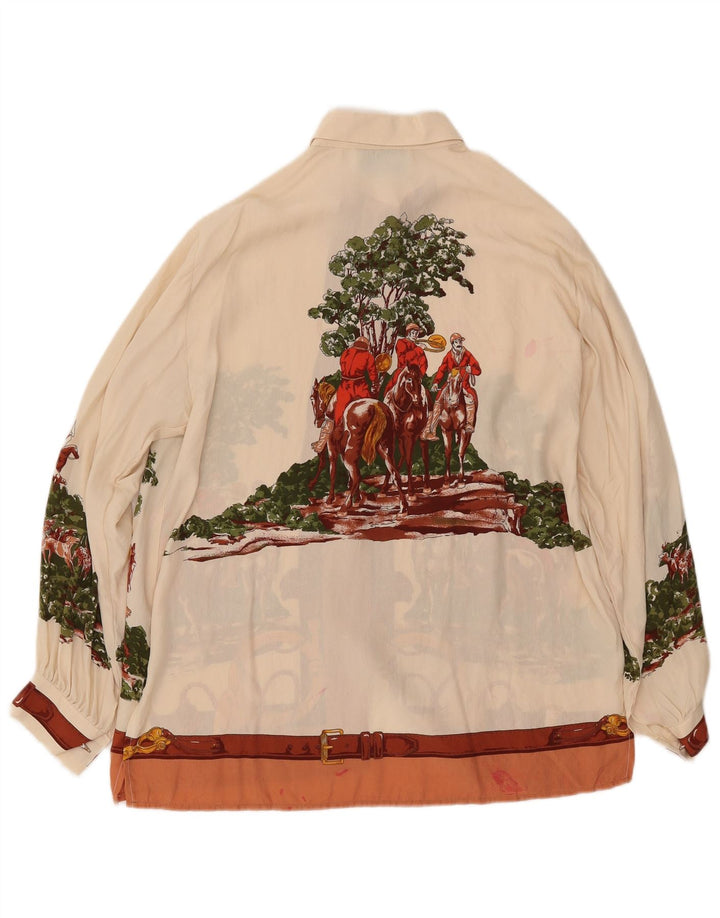 GABRI ELLE LA CAMICIA Damska bluzka koszulowa z grafiką UK 16, duża w kolorze złamanej bieli