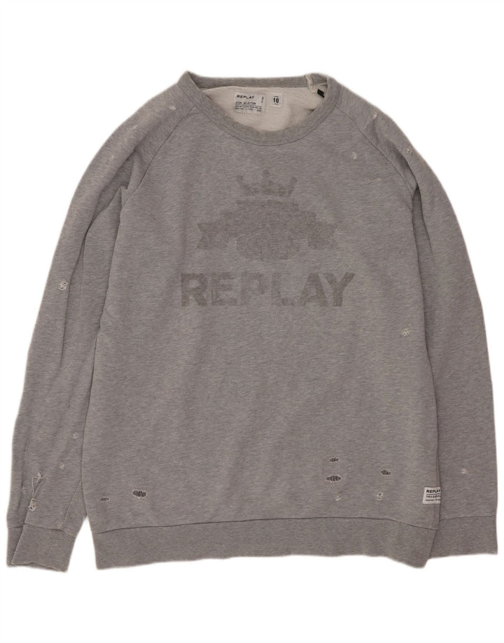 Chłopięca bluza oversize Replay z grafiką w trudnej sytuacji, 9-10 lat, szara