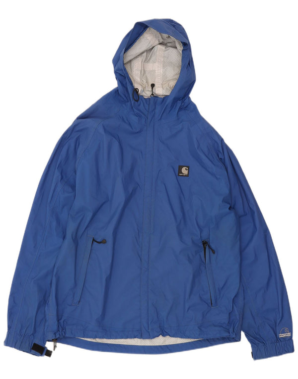 Męska kurtka przeciwdeszczowa Carhartt z kapturem UK 40, duża niebieska nylonowa