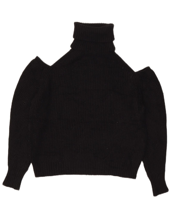 Zara Womens Off Shoulder Roll Neck Jumper Sweater UK 14 Medium Black